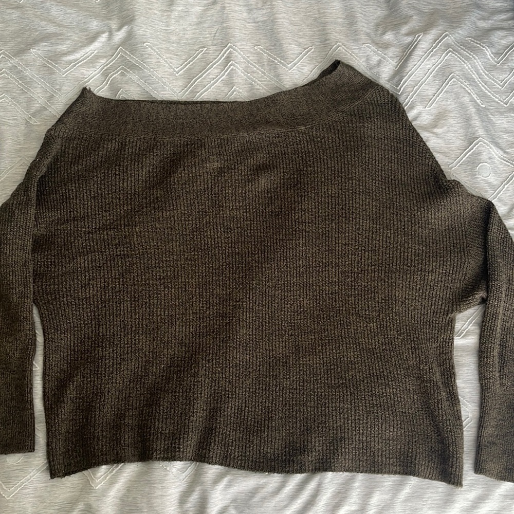 Free People Off-The-Shoulder Olive Sweater